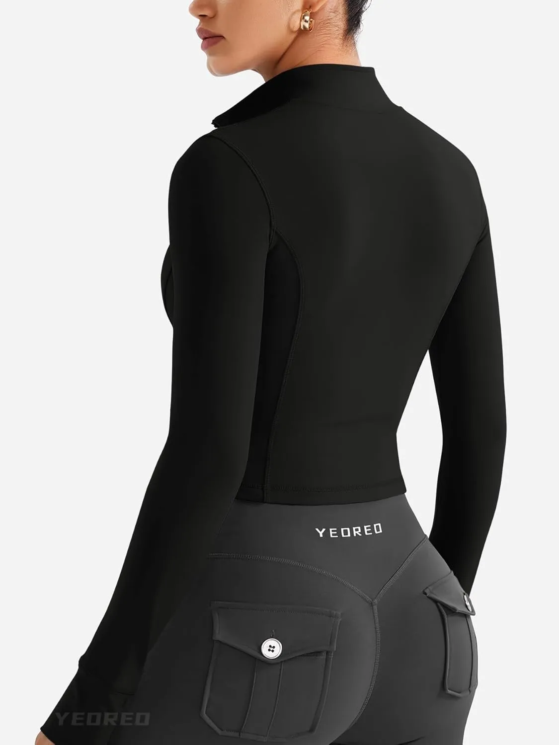 YEOREO CoreFlex Womens Workout Jackets Cropped Zip Up Athletic Jackets Arsene Slim Fit Yoga Running Tops with Thumb Holes