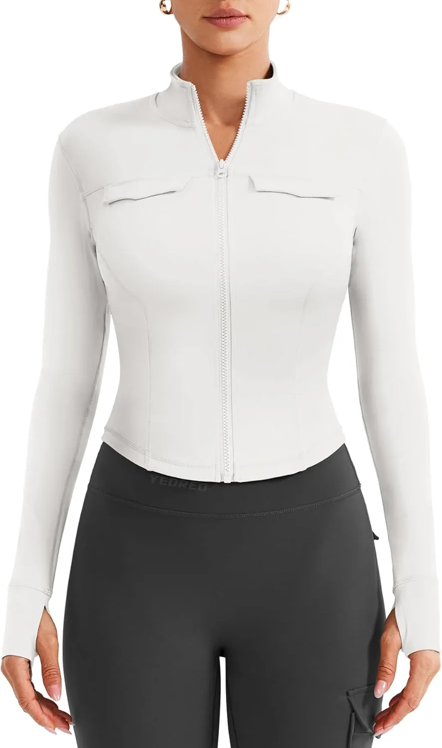 YEOREO CoreFlex Womens Workout Jackets Cropped Zip Up Athletic Jackets Arsene Slim Fit Yoga Running Tops with Thumb Holes