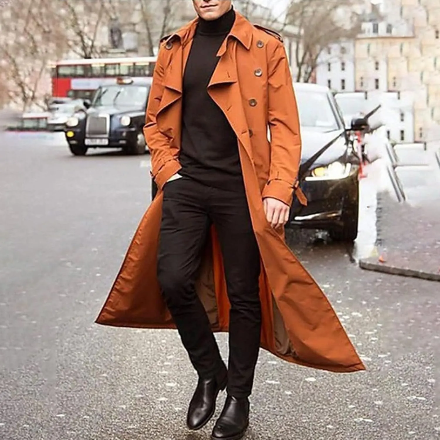 Ymosrh Mens Winter Jackets Men's Long-Slevee Luxury Full Length Trench Coat Long Wool Overcoat Coats for Men