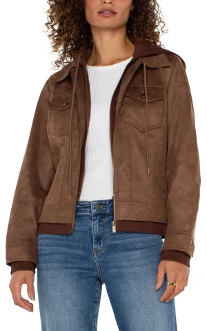 Zoey Zip Up Trucker Jacket with Removable Hood- Liverpool Los Angeles LM1A89T55