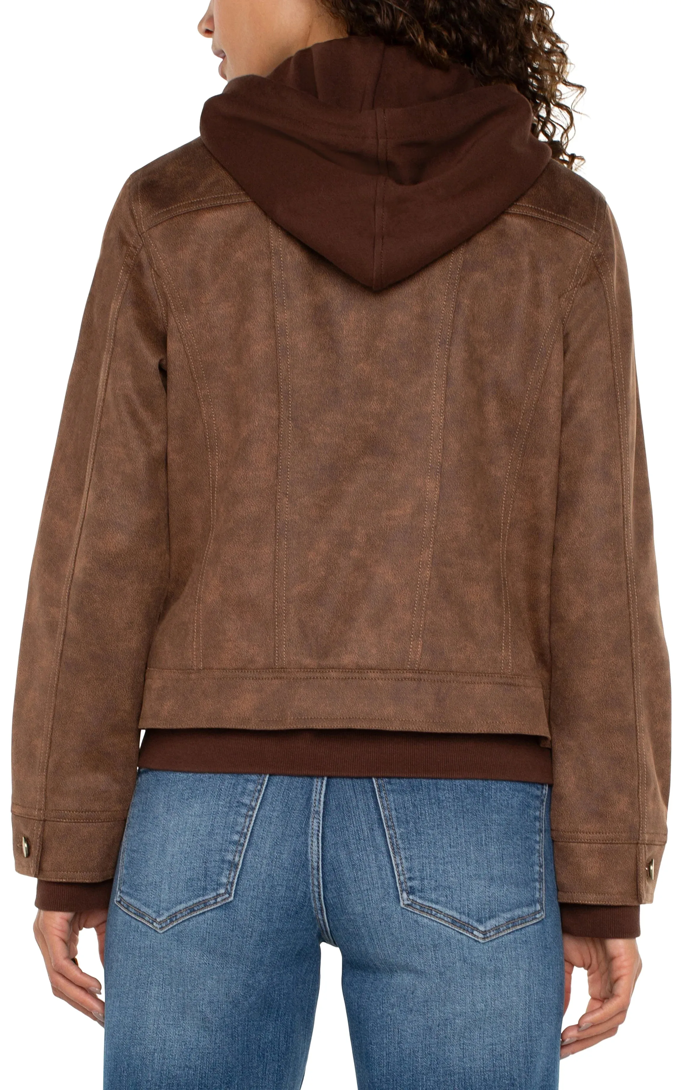 Zoey Zip Up Trucker Jacket with Removable Hood- Liverpool Los Angeles LM1A89T55